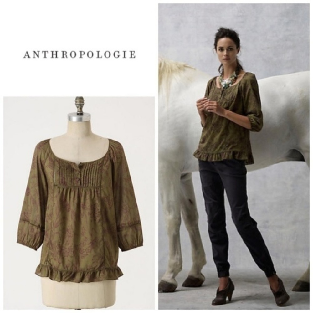 ANTHRO Harvest Green Peasant Blouse
